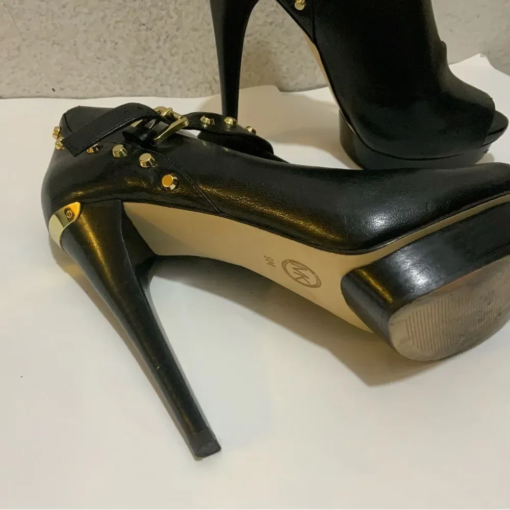 MICHAEL KORS BLACK LEATHER PEEP TOE BOOTIES 9 M